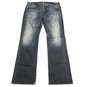 7 For All Mankind Mens A Pocket Bootcut Jeans Dark Wash Blue 38x32 Distressed